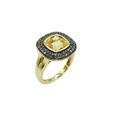 Auksinis žiedas su deimantais ir citrinitau