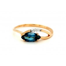 Auksinis žiedas su mėlynuoju Londono topazu ir briliantais